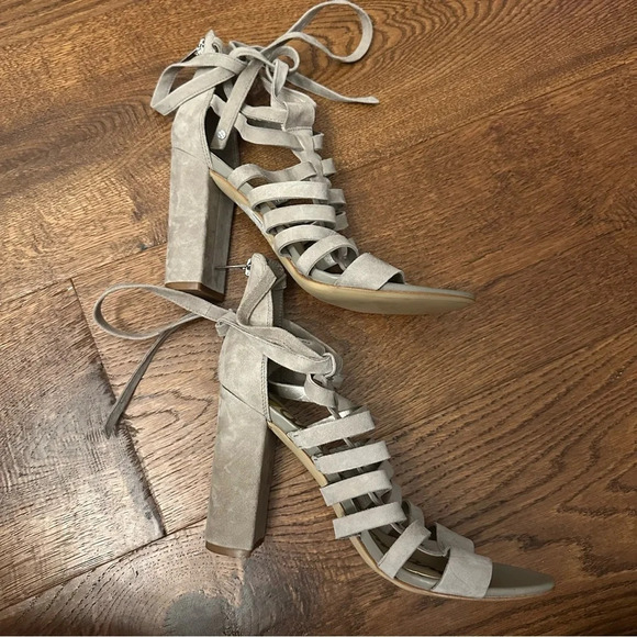 Sam Edelman Yarina Suede Laceup Block Heel Size 8 taupe - Picture 3 of 10